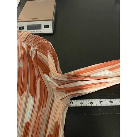 Chicos Travelers Cardigan Womens 3 US 16 18 Orange Tan Pleated Open Front Top - Picture 6 of 8